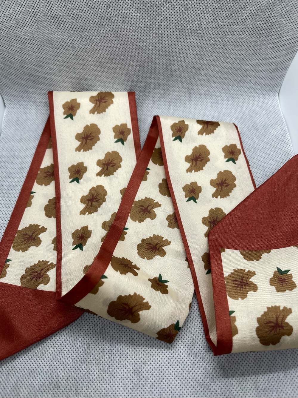 Floral Print Scarf Ribbon in Cream and Rust